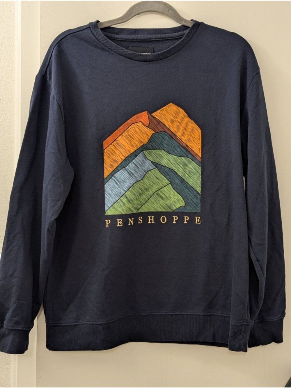 Penshoppe Navy Sweatshirt With Multicolor Mountain Print Graphic Relaxed Fit L 6
